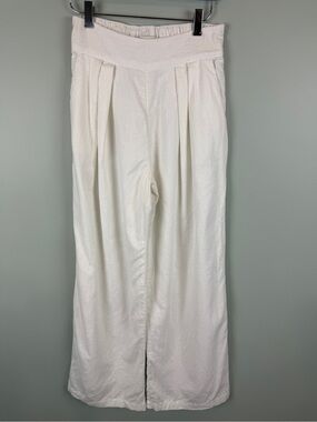 Abercrombie & Fitch ivory White High-Waist Wide Leg linen blend Pants Coastal XS